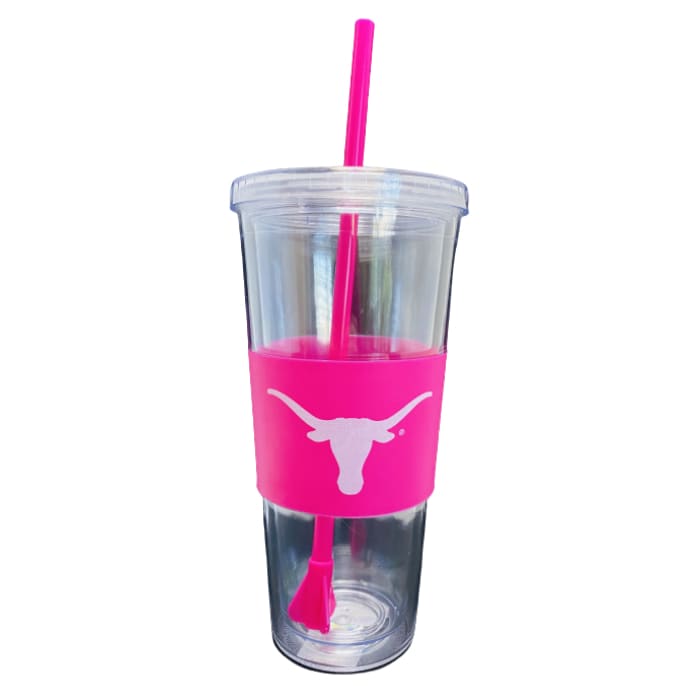 Longhorns Pink Clear Cup with Straw - UT