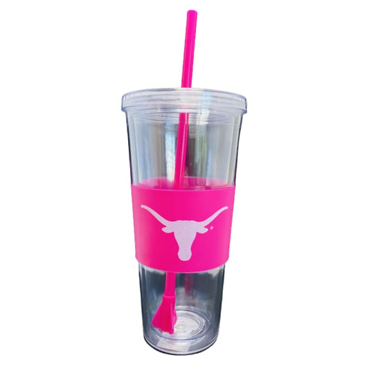 Longhorns Pink Clear Cup with Straw - UT